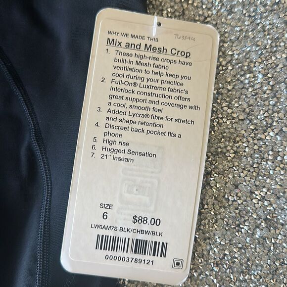 Lululemon Mix & Mesh Crop 21" size 6 NWT VINTAGE STYLE Black / Chirasu Black - Picture 3 of 5